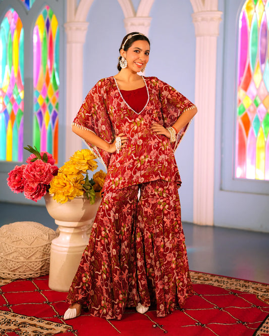 Surbhi Maroon Printed Georgette Coord set My Store