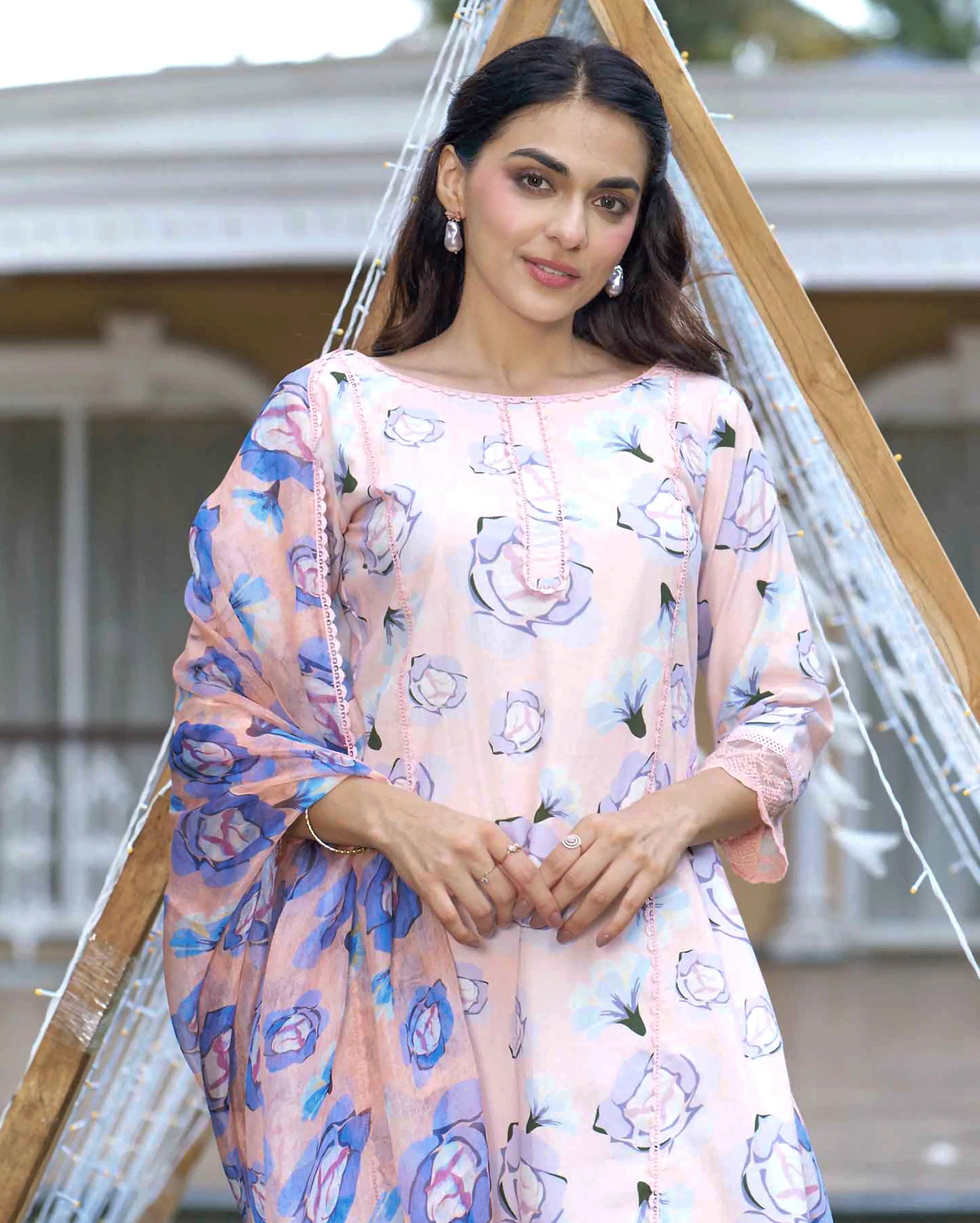 Coneflower Peach Printed Cotton Suit Set My Store