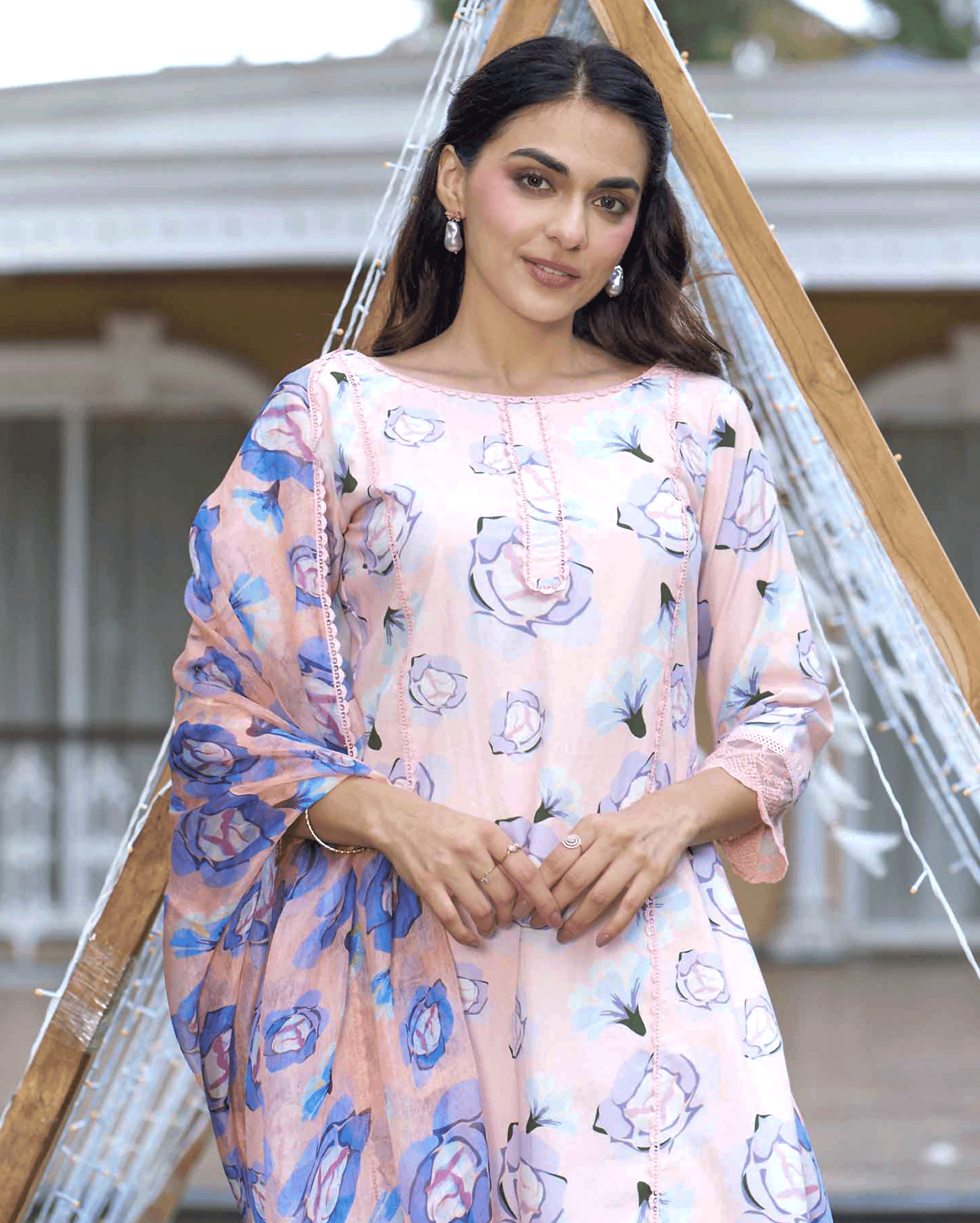 Coneflower Peach Printed Cotton Suit Set My Store