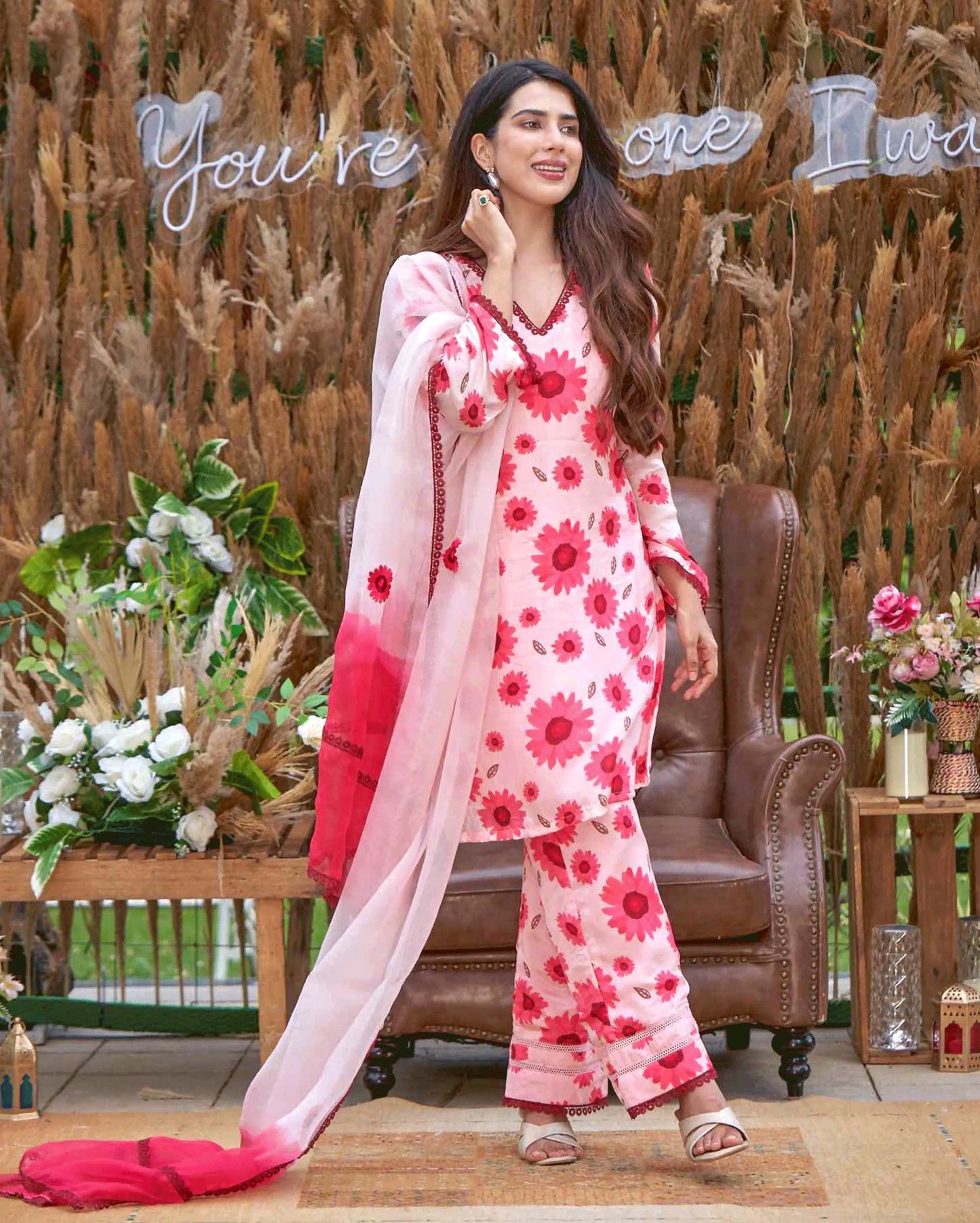 Nysa Pink Printed Silk Suit Set My Store
