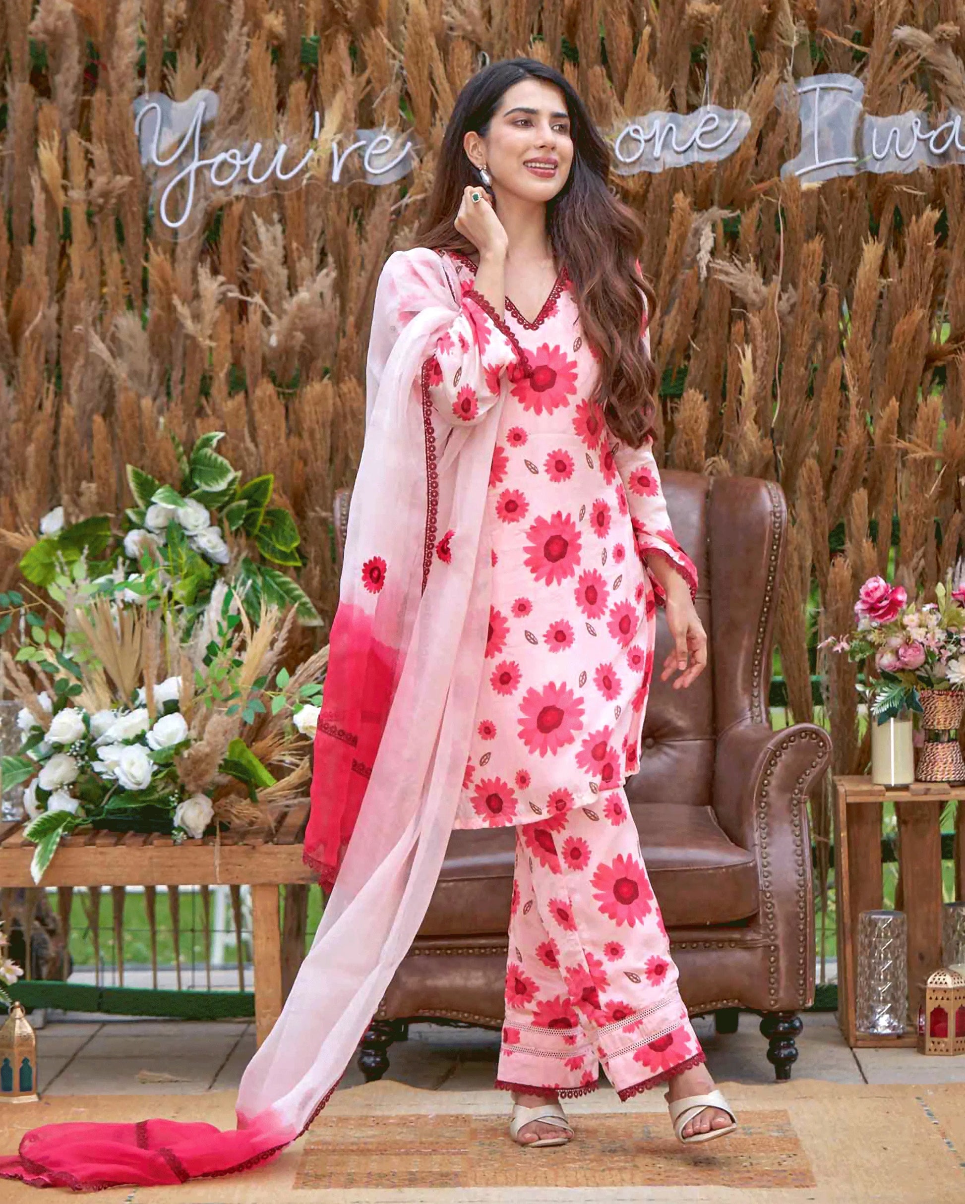 Nysa Pink Printed Silk Suit Set My Store
