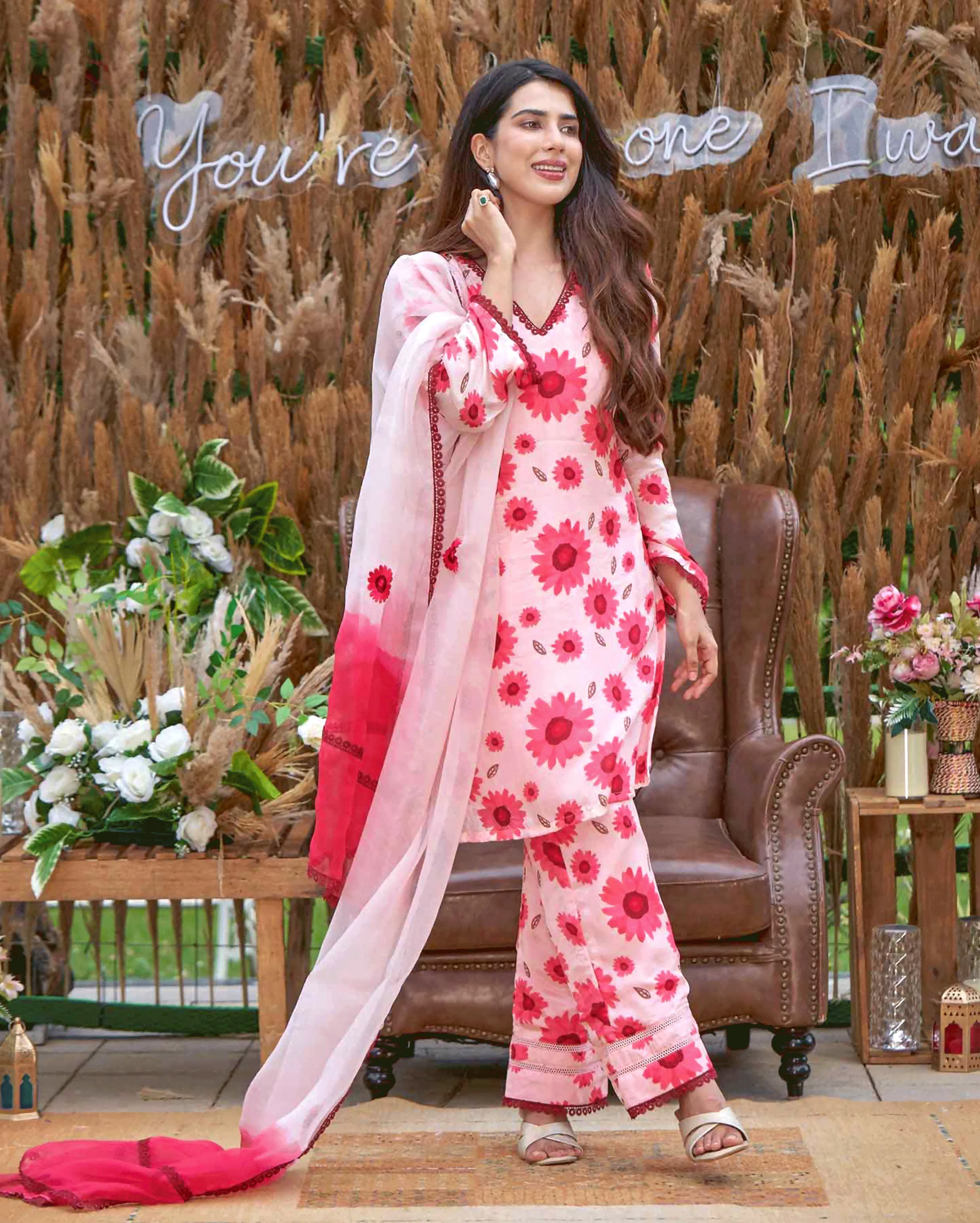 Nysa Pink Printed Silk Suit Set My Store