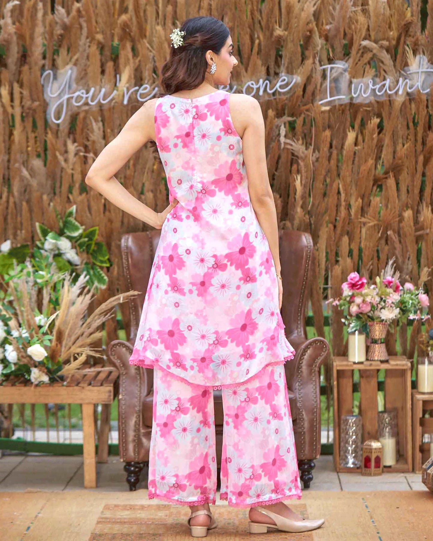 Blossam Pink Printed Silk Coord Set My Store