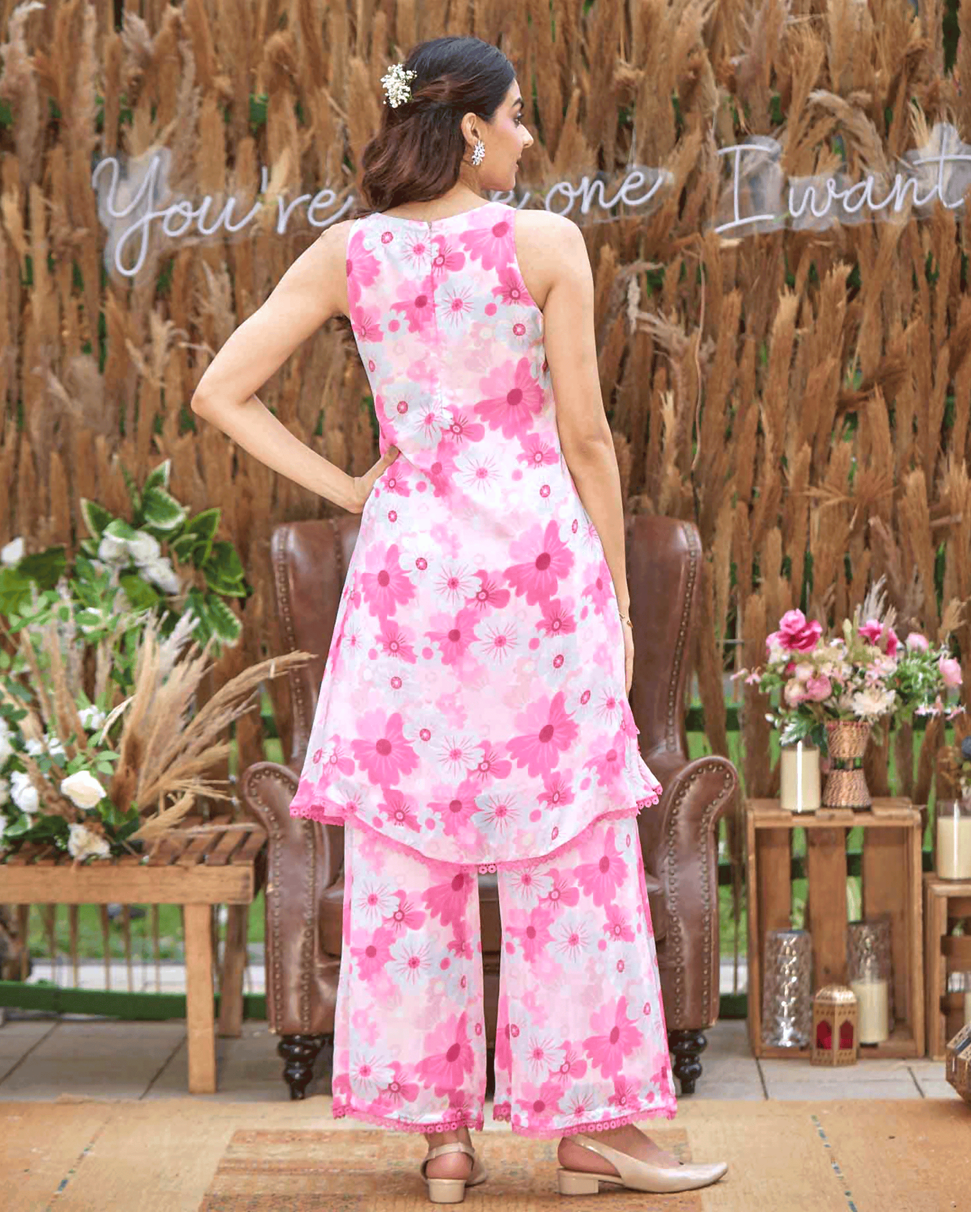 Blossam Pink Printed Silk Coord Set My Store