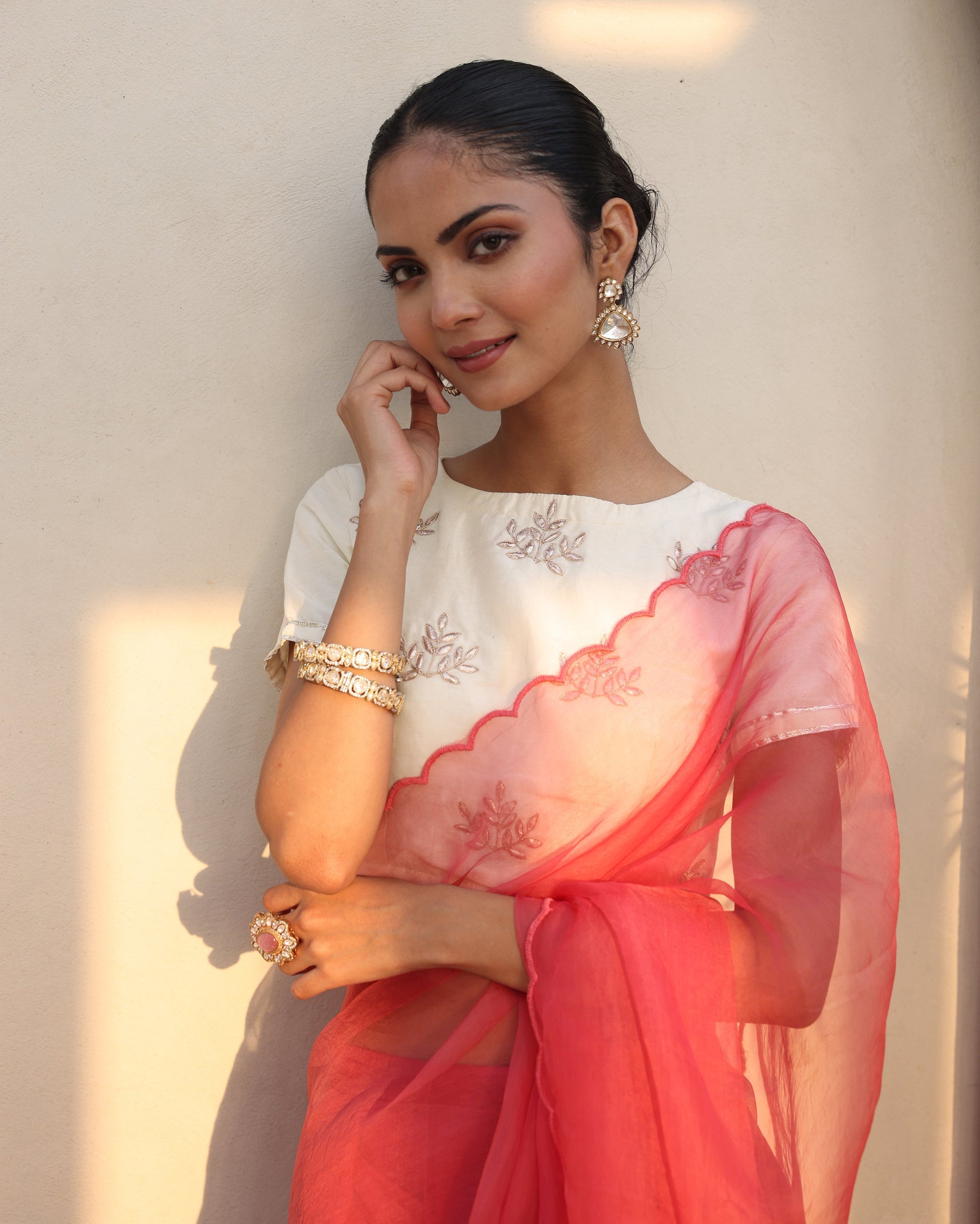 Tara White Chanderi Gotapatti Blouse My Store