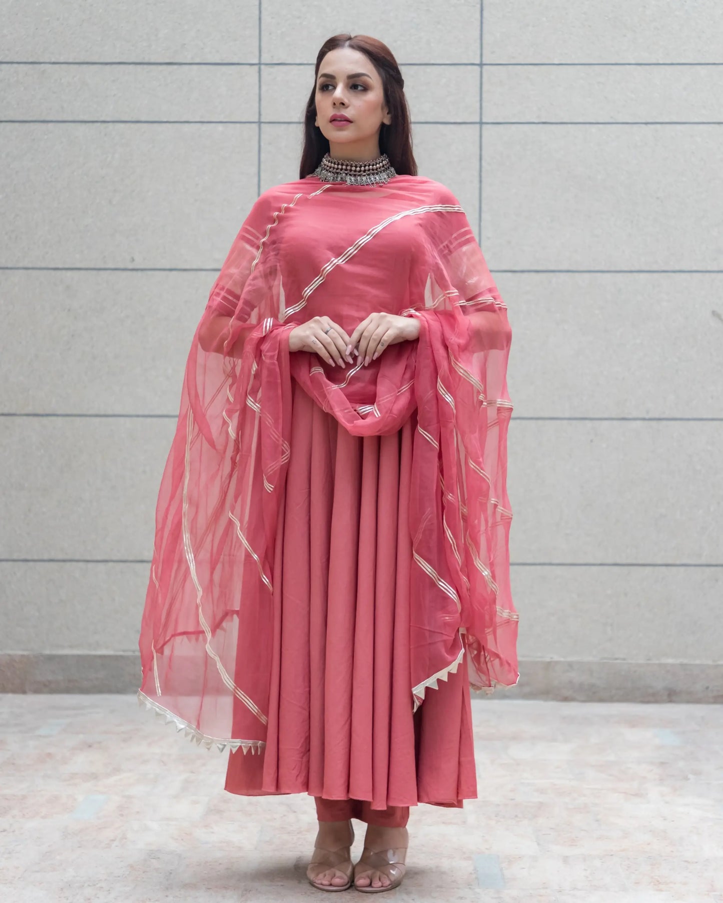 Peach Gotapatti Cotton Suit Set My Store