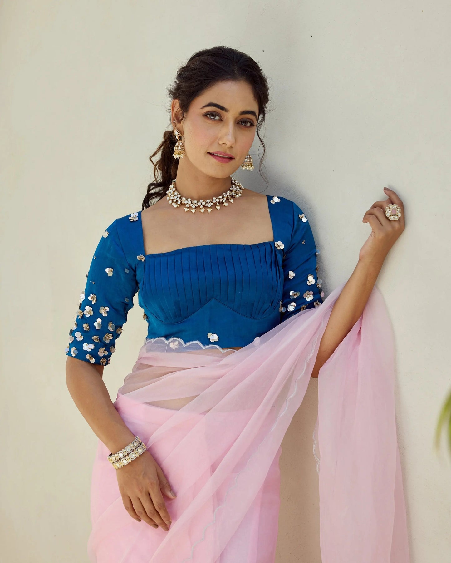 Midnight Blue Satin Embroidered Blouse My Store