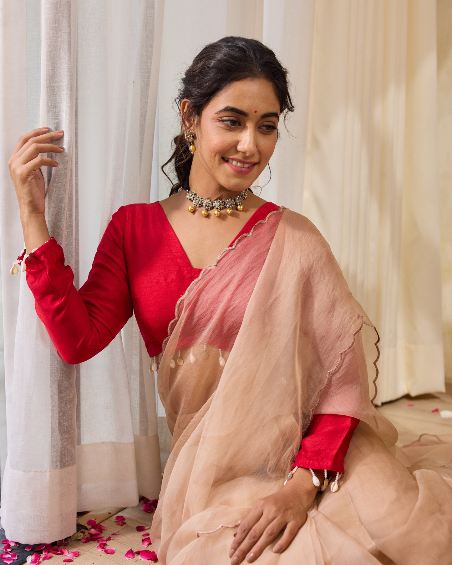 Rose Cascade Red Silk Blouse My Store