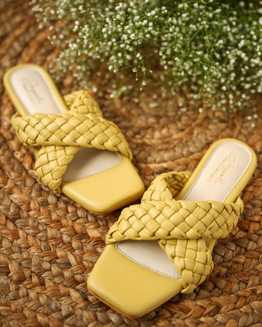 Blazing Yellow Braided Flats My Store