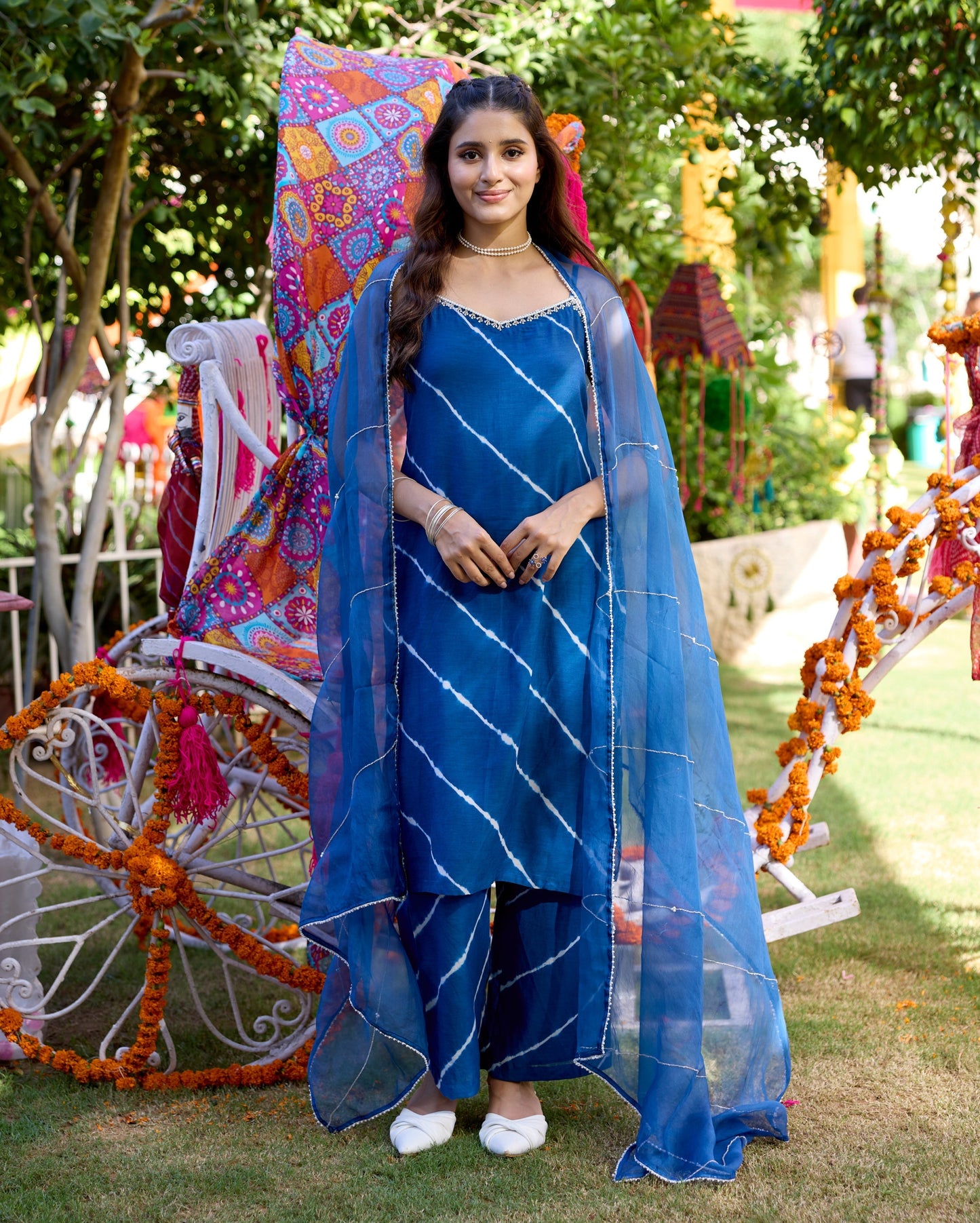 Sneh Blue Leheriya Cotton Suit Set My Store