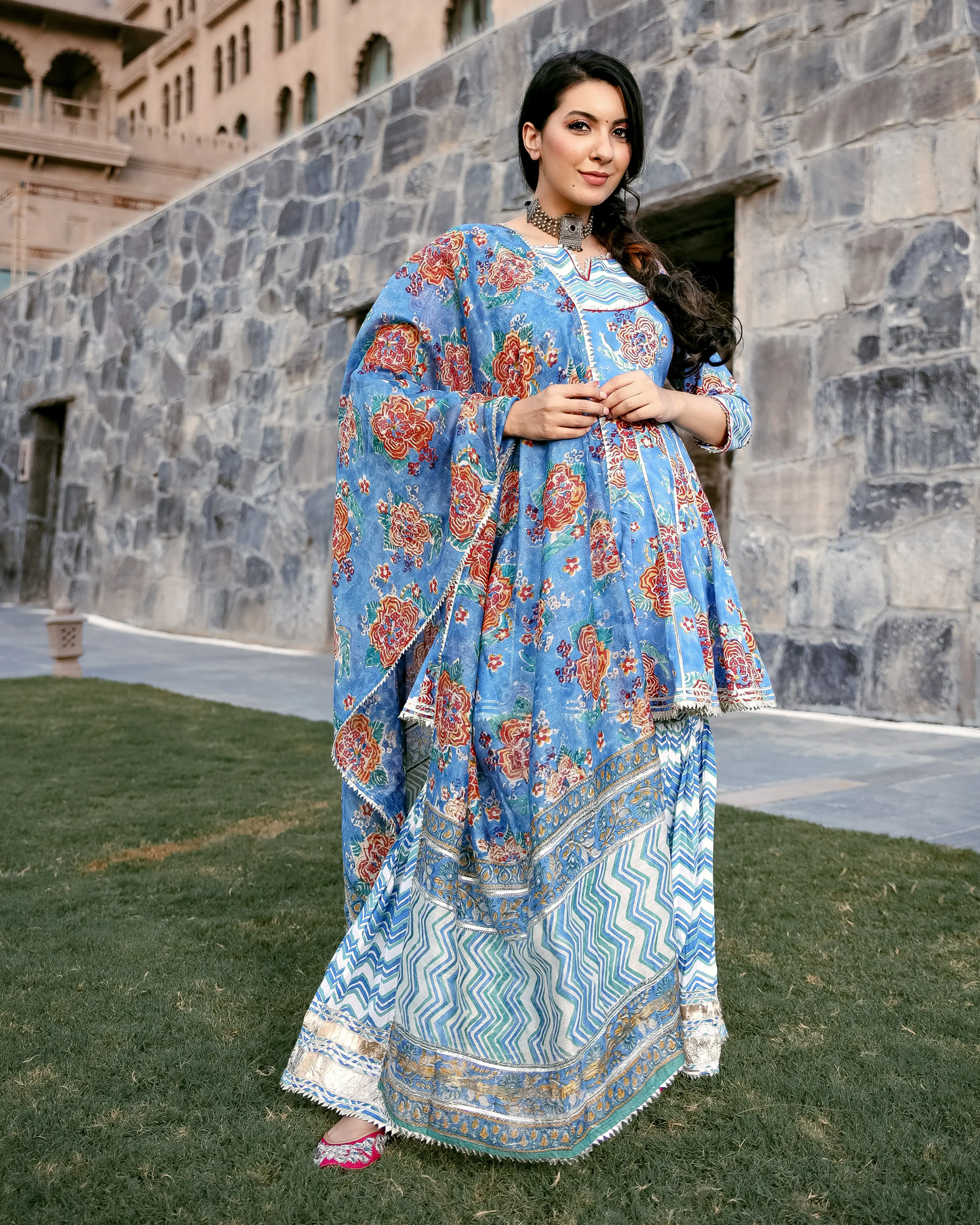 Rain Flower Handblock Gota Sharara Set My Store