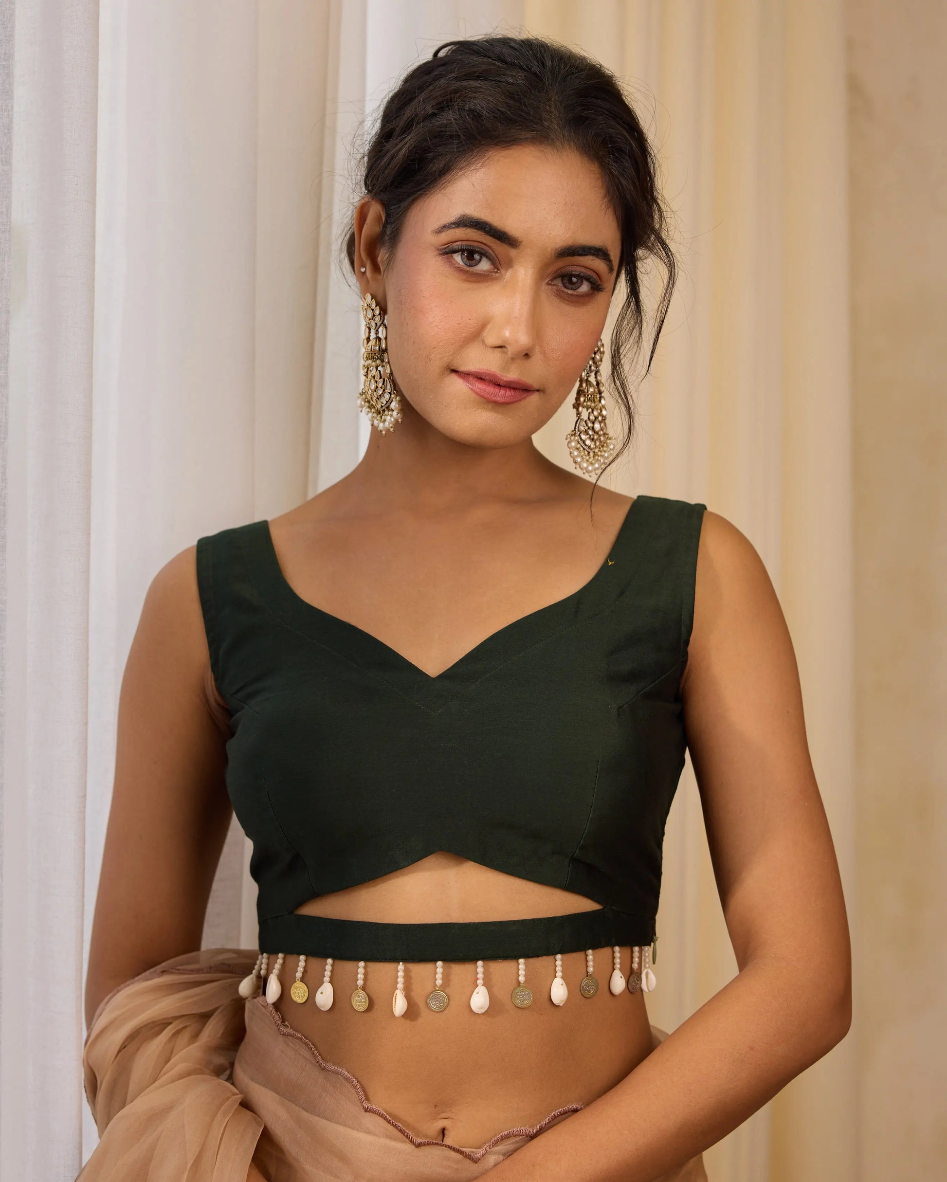 Grecian Grace Green Chanderi Blouse My Store