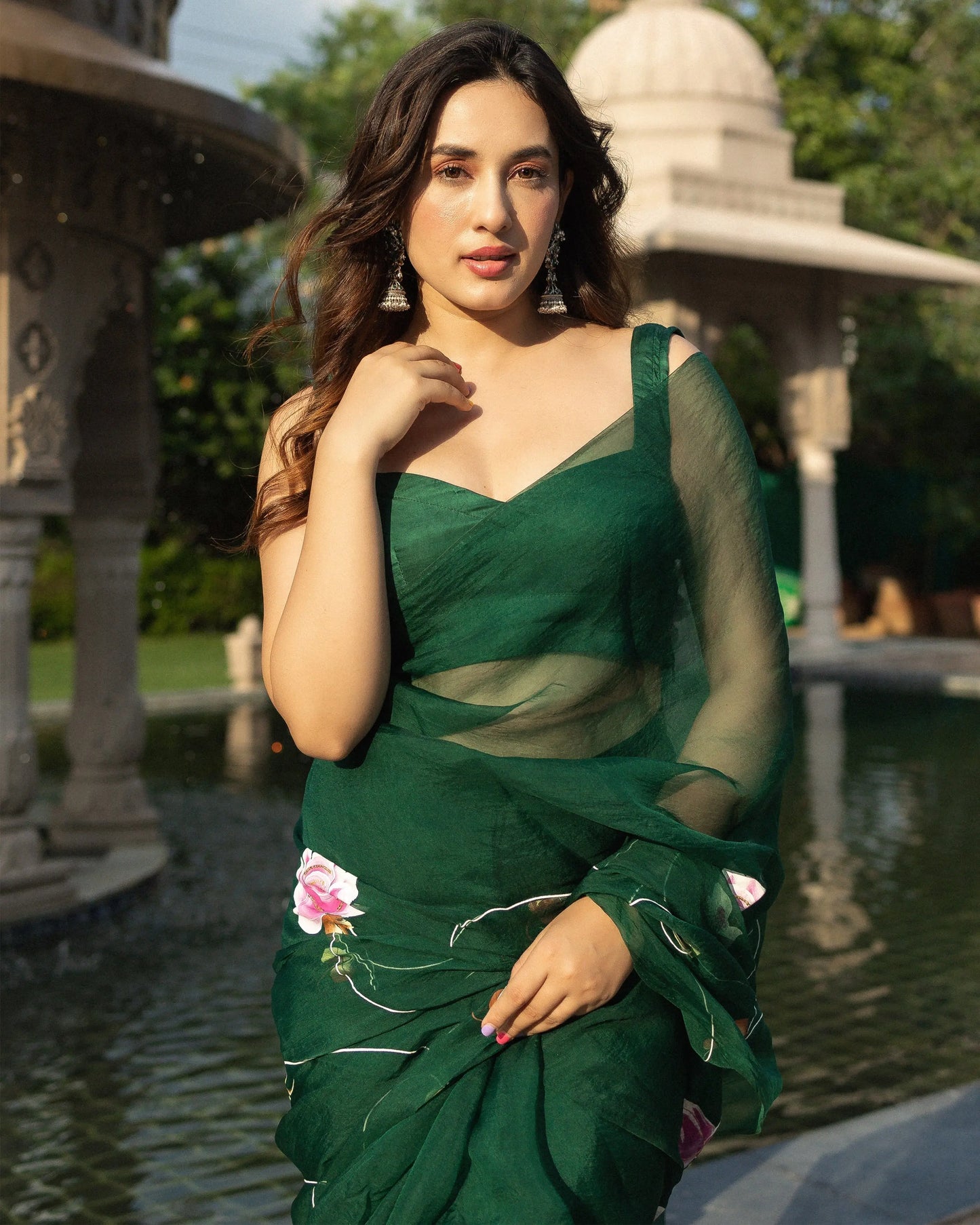 Vilaval Handpainted Organza Saree My Store