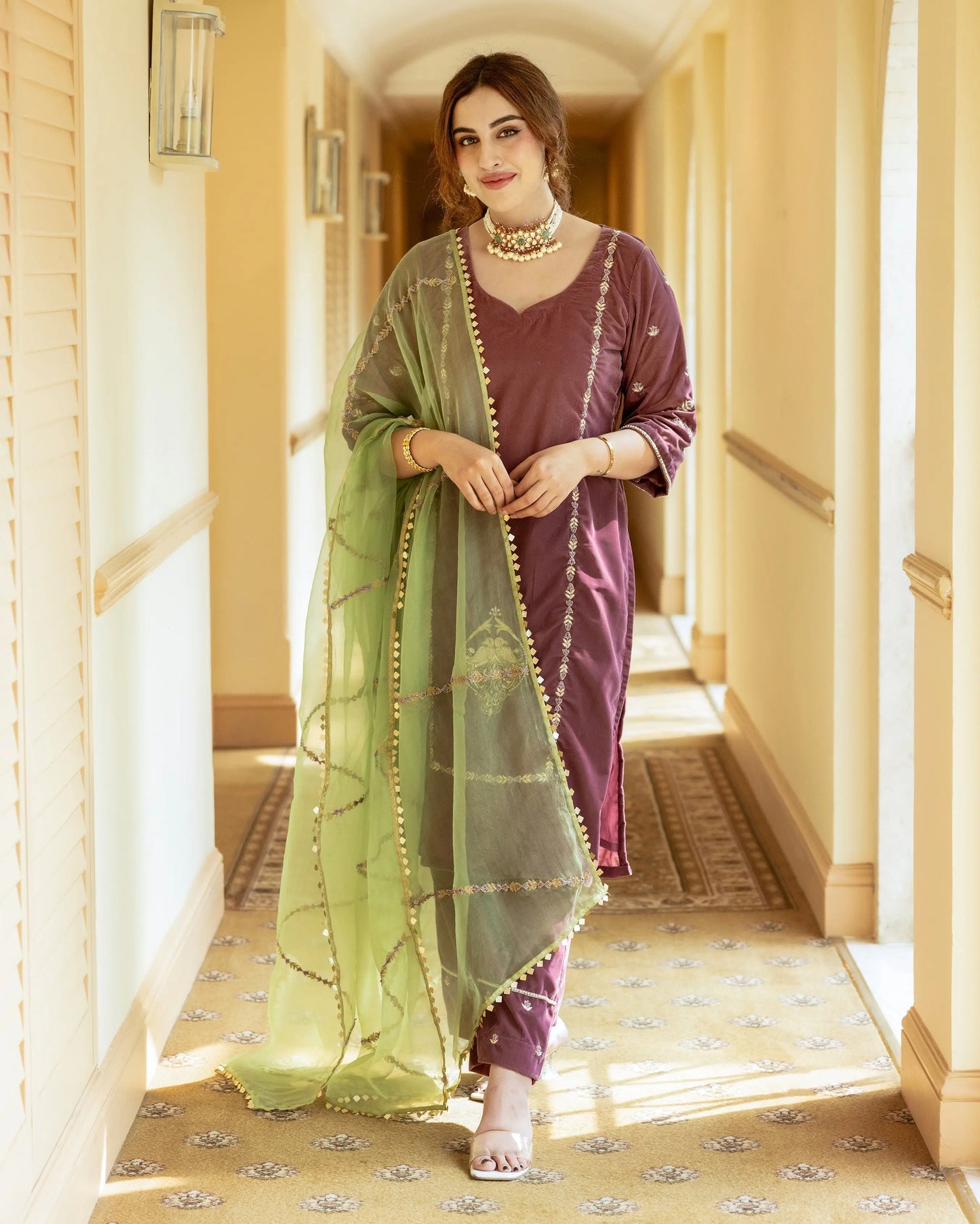 Kainat Mauve Embroidered Velvet Suit Set My Store