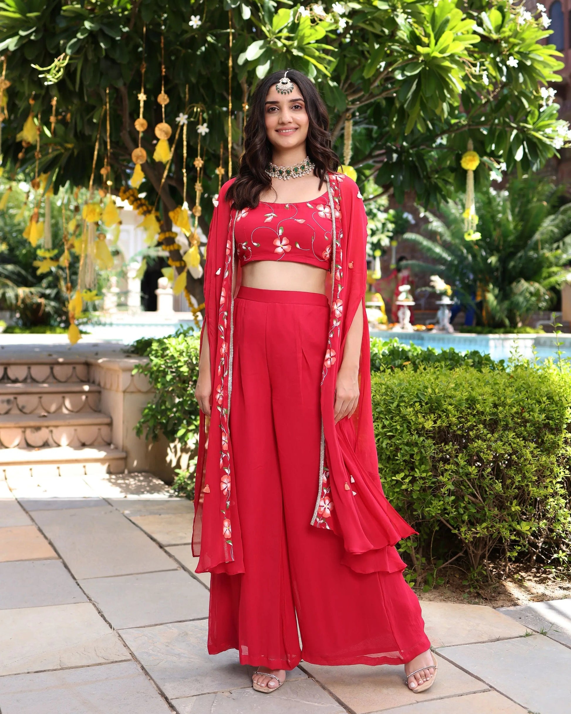 Hareeta Red Handpainted Georgette Coord Set My Store