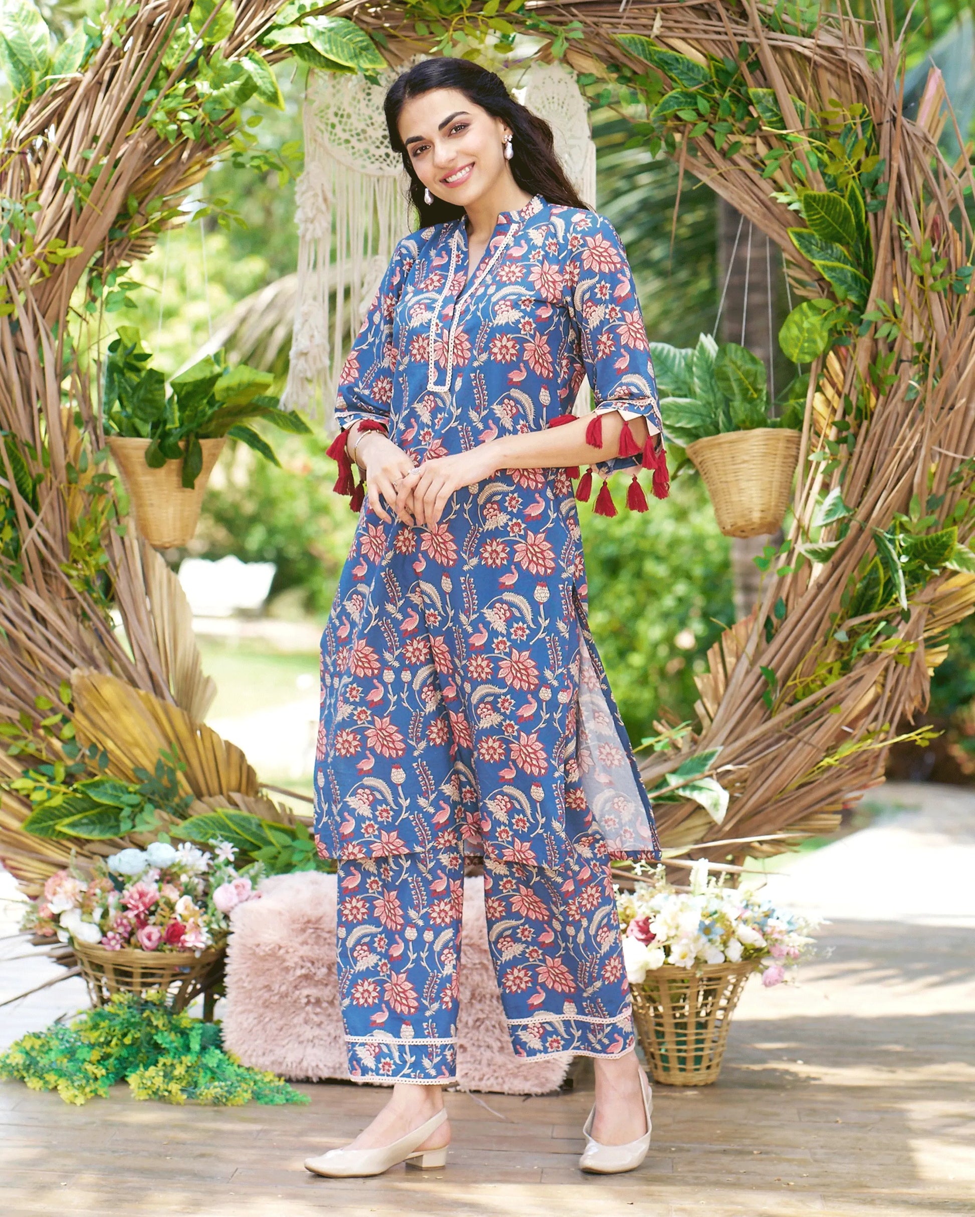Kayra Blue Printed Cotton Kurta Set My Store