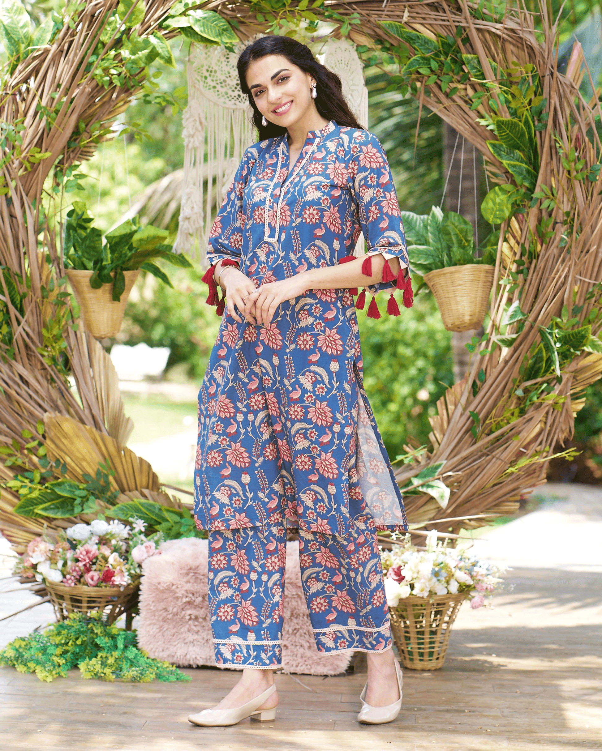 Kayra Blue Printed Cotton Kurta Set My Store