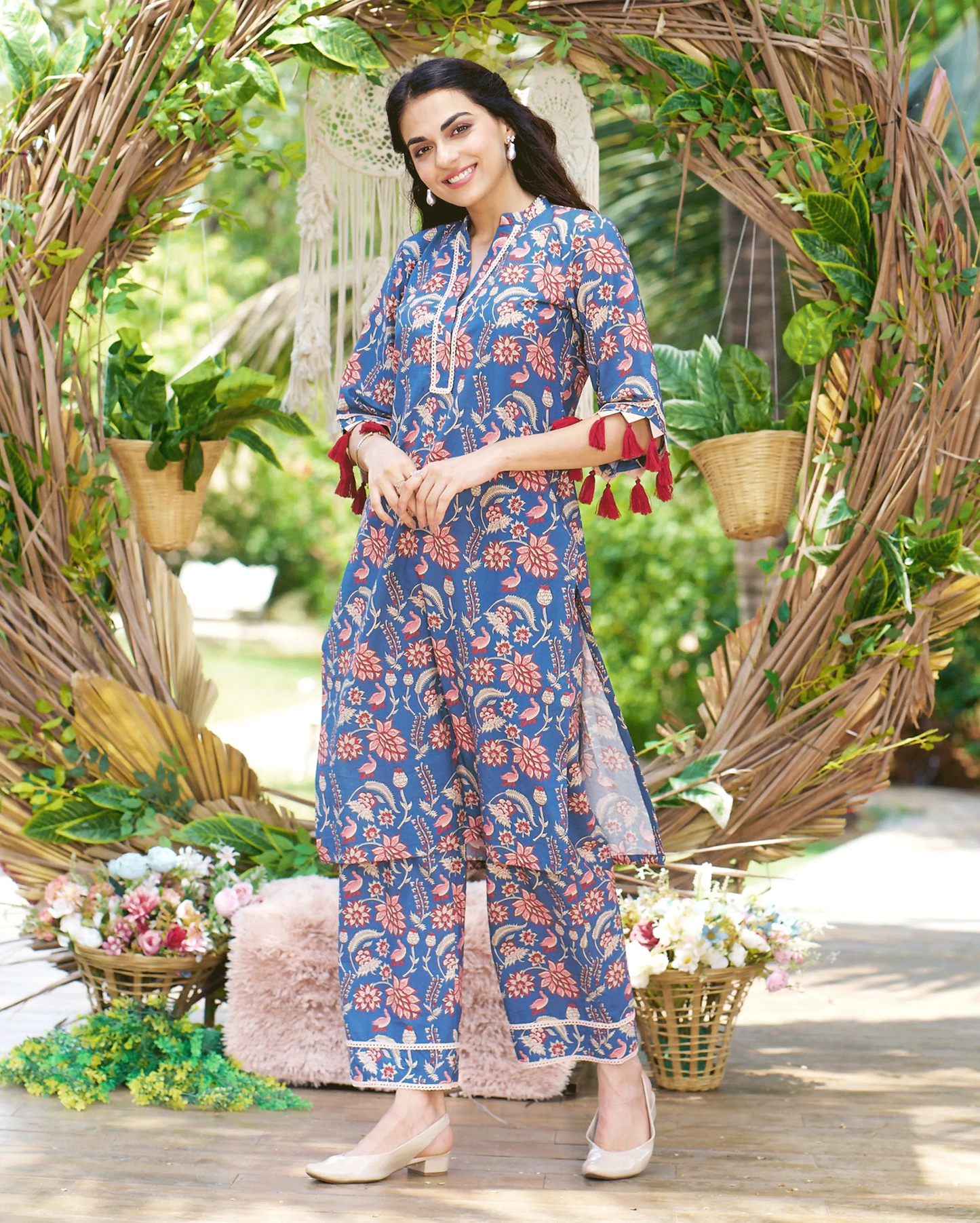 Kayra Blue Printed Cotton Kurta Set My Store