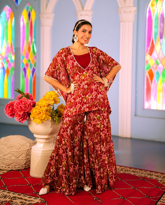 Surbhi Maroon Printed Georgette Coord set My Store