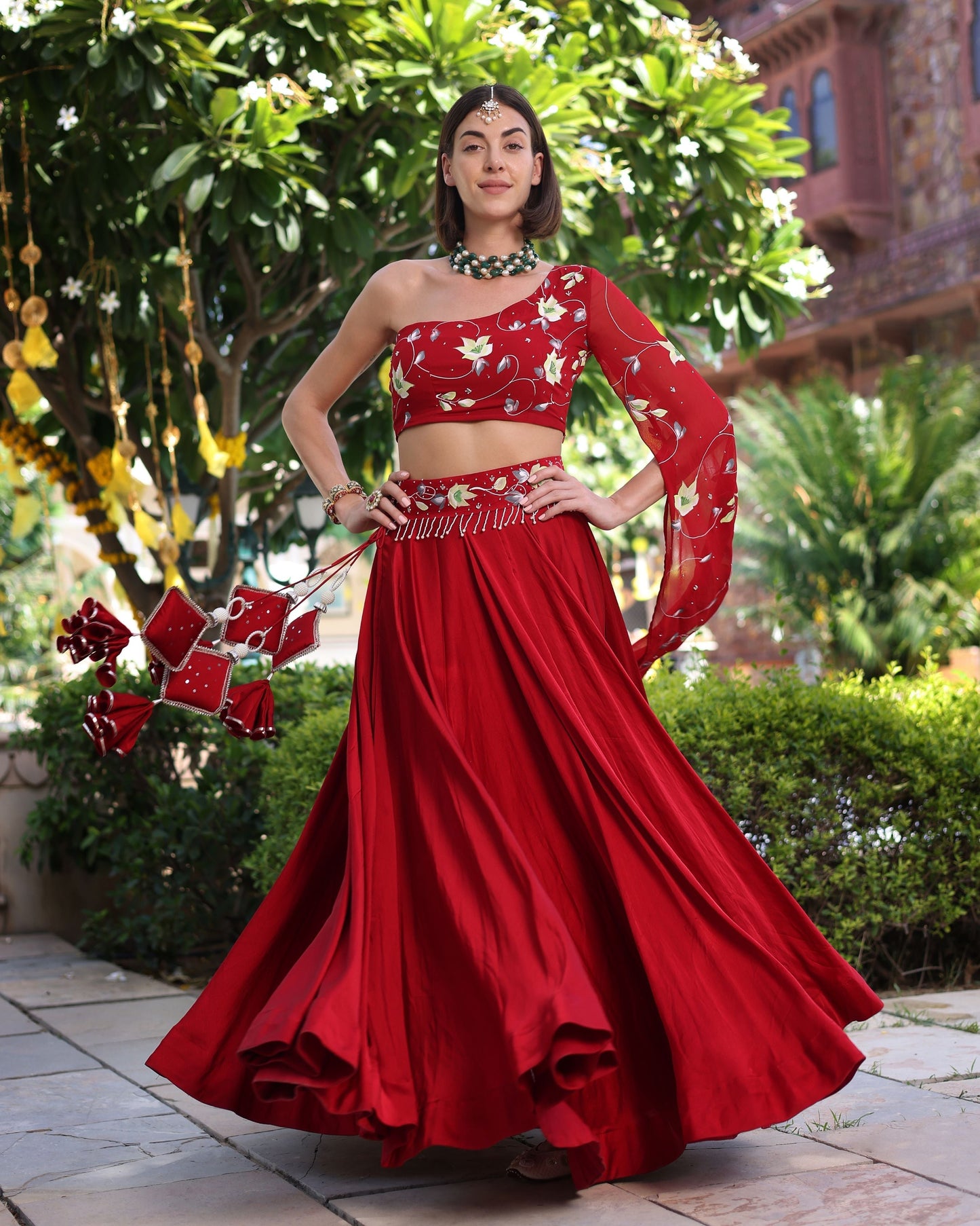 Rutvi Red Handpainted Satin Lehenga Set Quick Cart