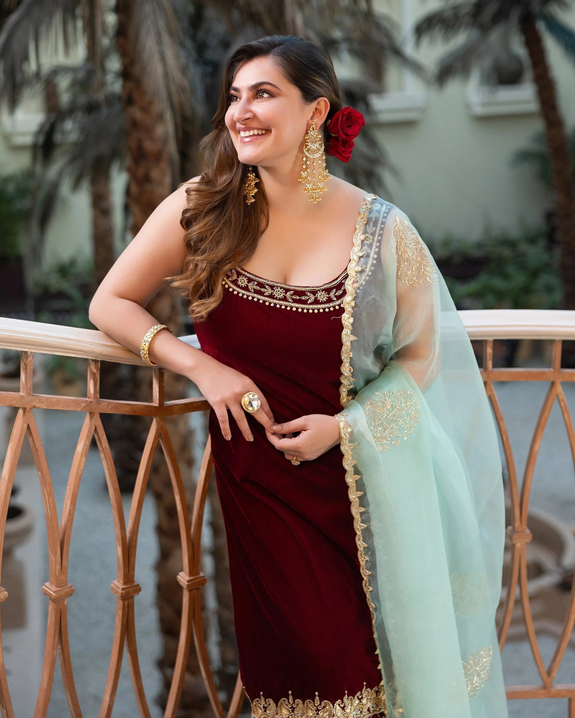 Muglahi Maroon Embroidered Velvet Suit Set My Store