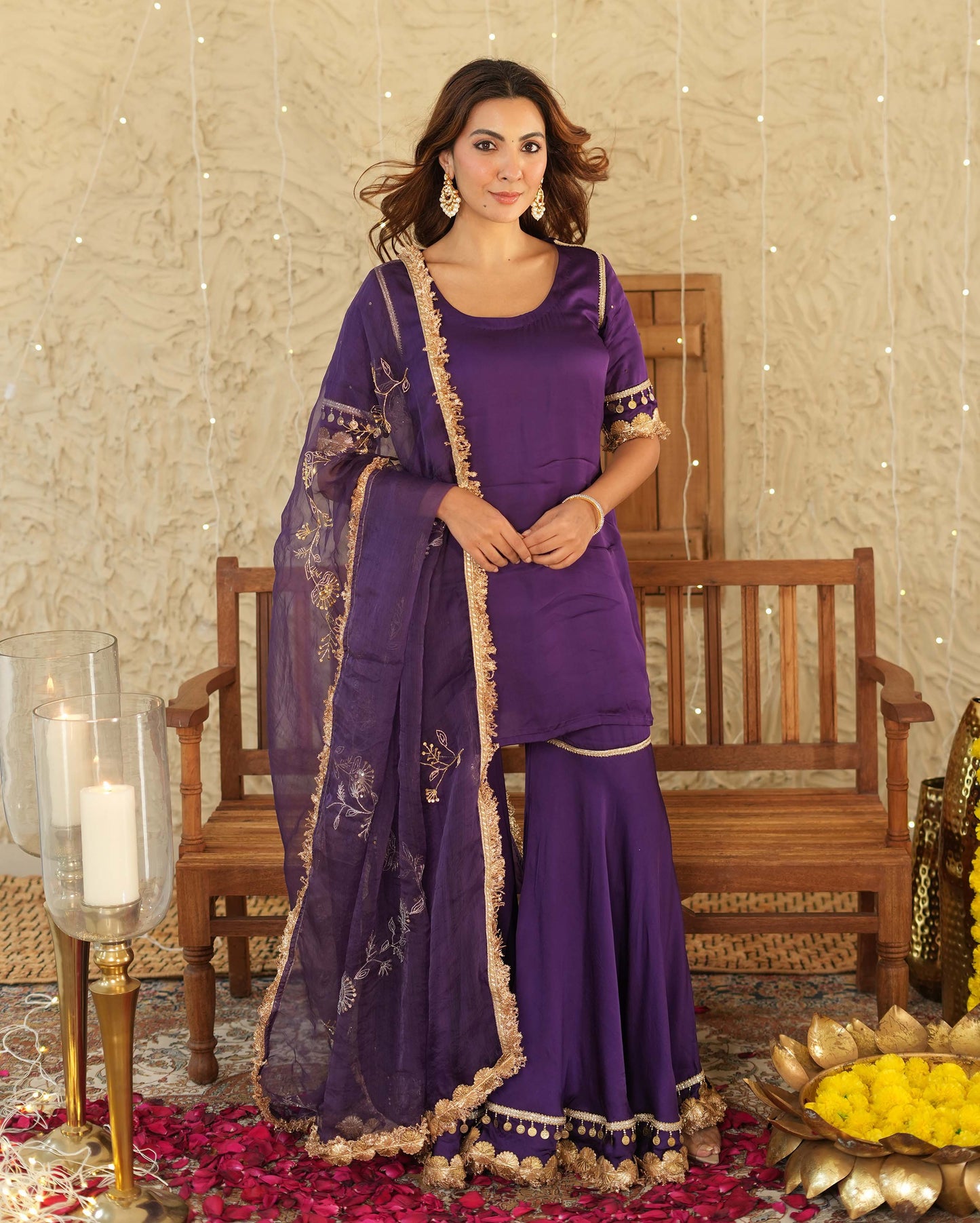 Ujwal Purple Solid Satin Sharara Set Quick Cart