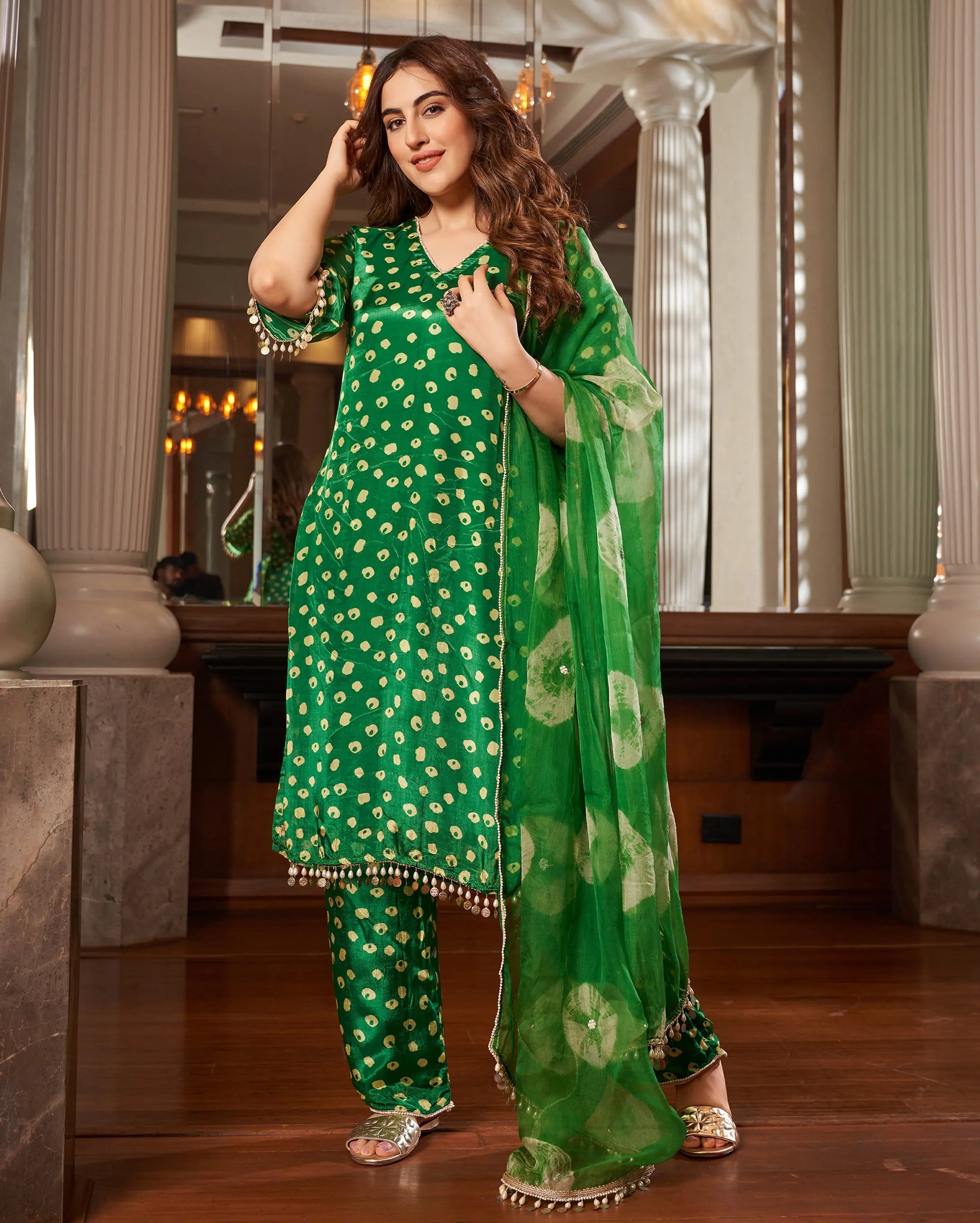 Raksika Green Bandhani Silk Suit Set My Store