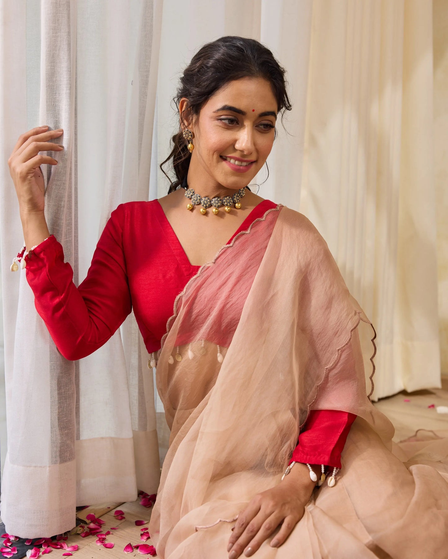 Rose Cascade Red Silk Blouse My Store