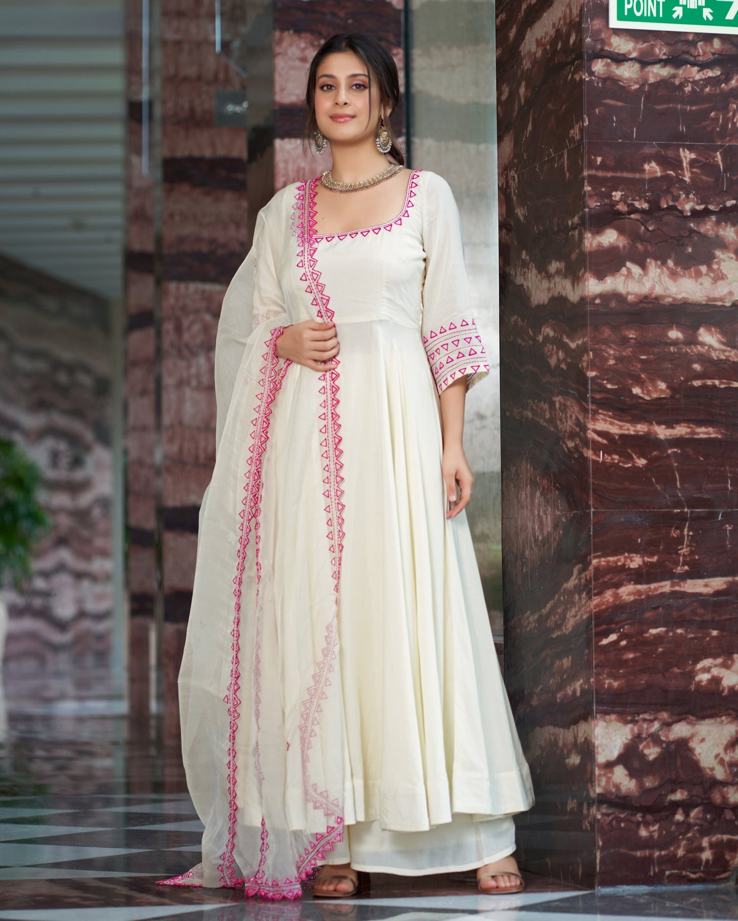Rajsi Pink Cream Embroidered Muslin Silk Suit Set Quick Cart