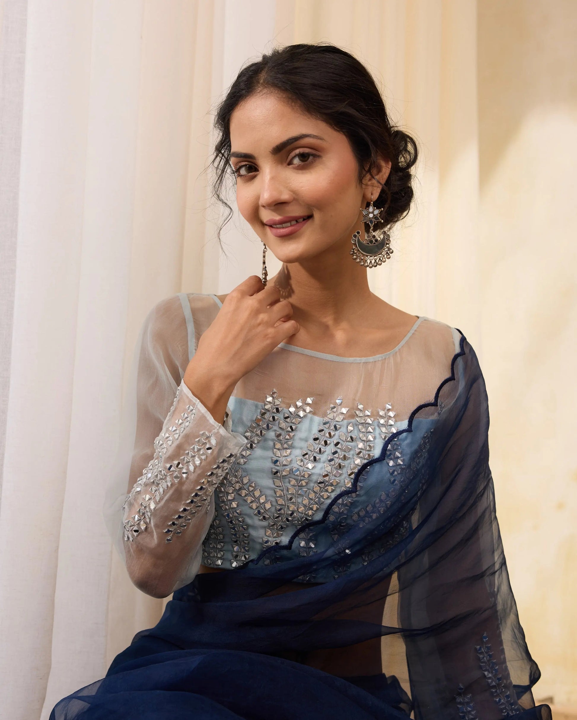 Ocean Wave Blue Organza Embroidered Blouse My Store