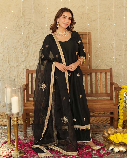 Vandana Black Embroidered Chanderi Suit Set My Store