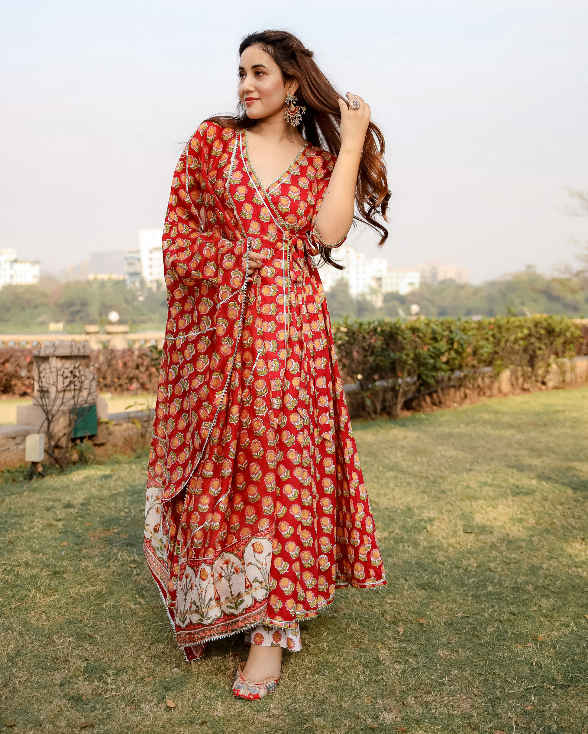 Red Rosewood Handblock Suit Set My Store