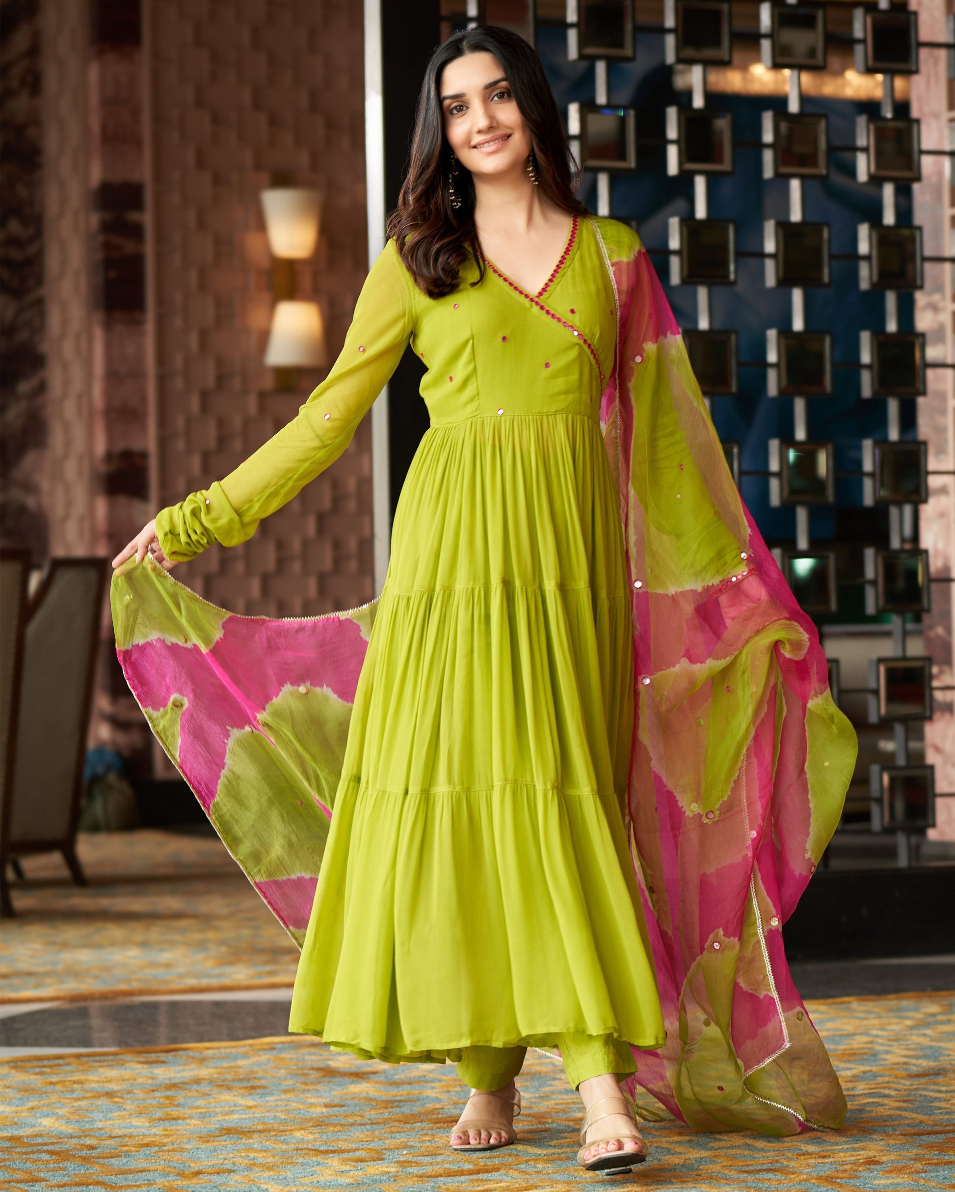 Leela Neon Green Embroidered Georgette Suit Set Quick Cart