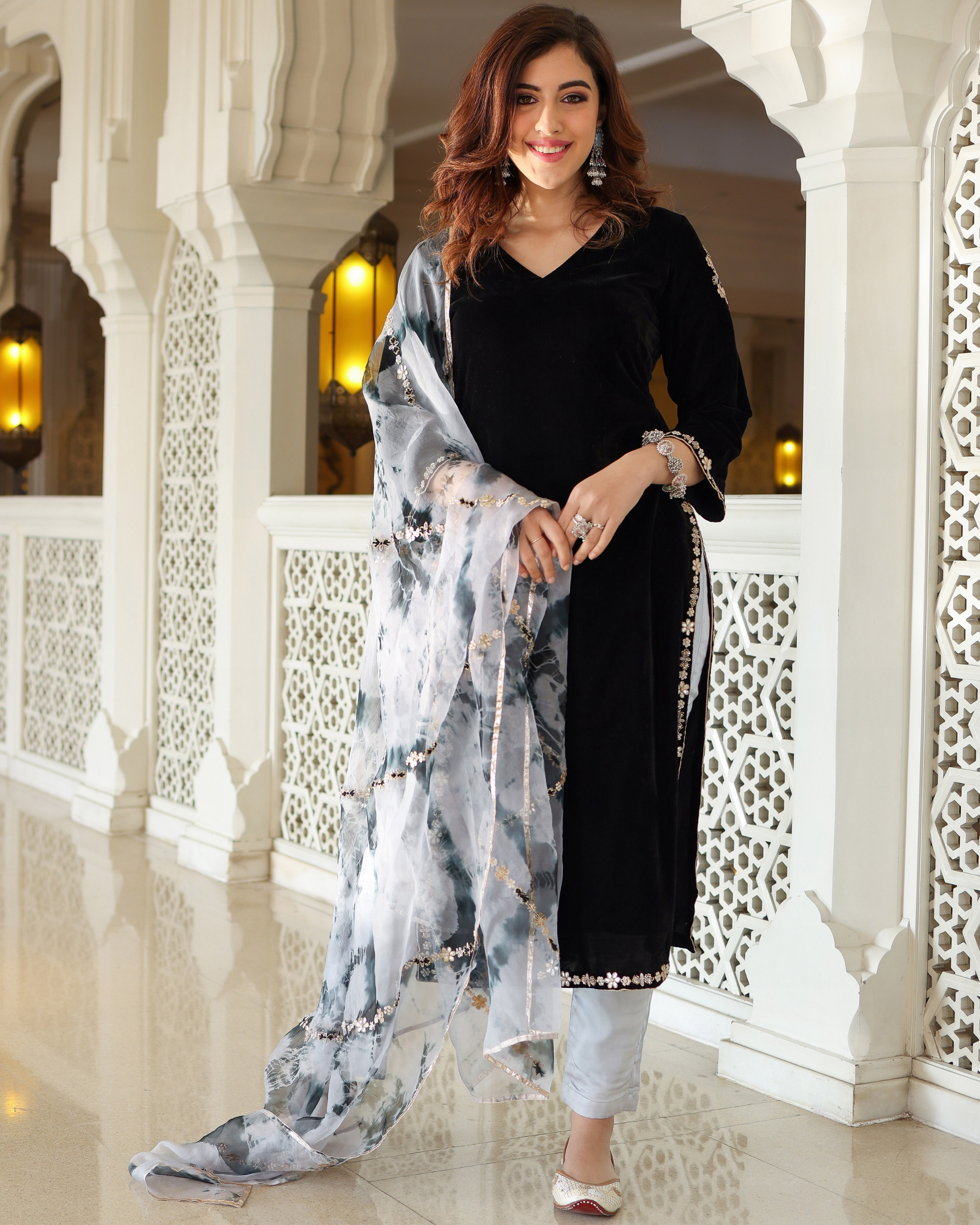 Bold Black Velvet Handcrafted Suit Set My Store