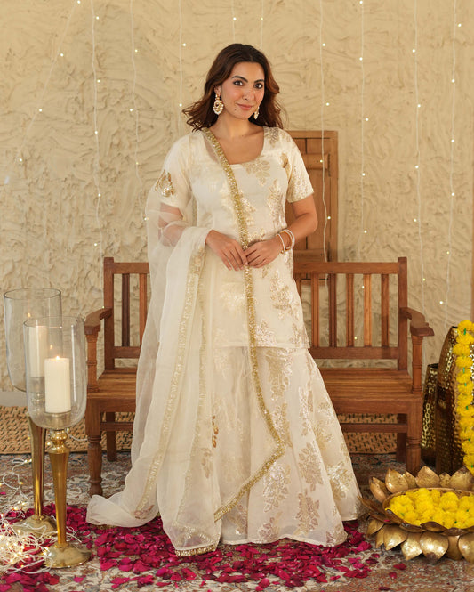 Shubh White Jacquard Sharara Set Quick Cart