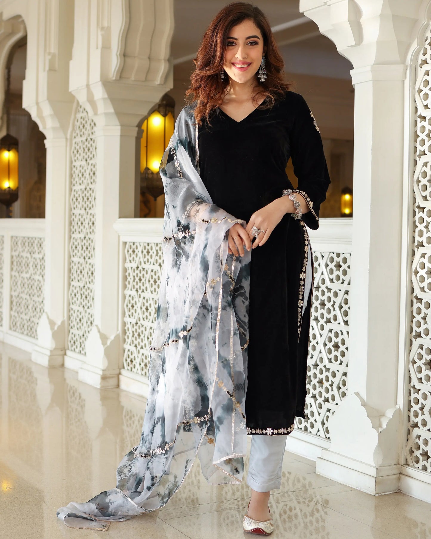 Bold Black Velvet Handcrafted Suit Set My Store