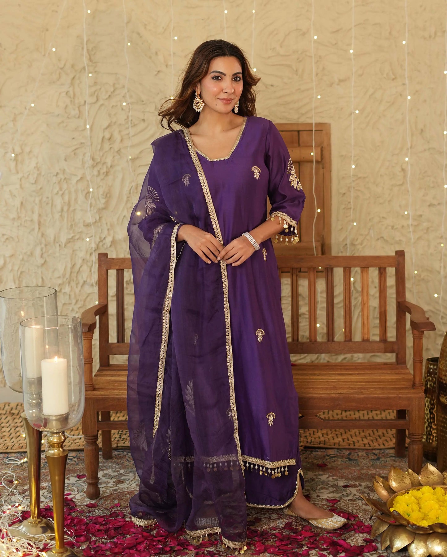 Swarna Purple Embroidered Chanderi Suit Set My Store