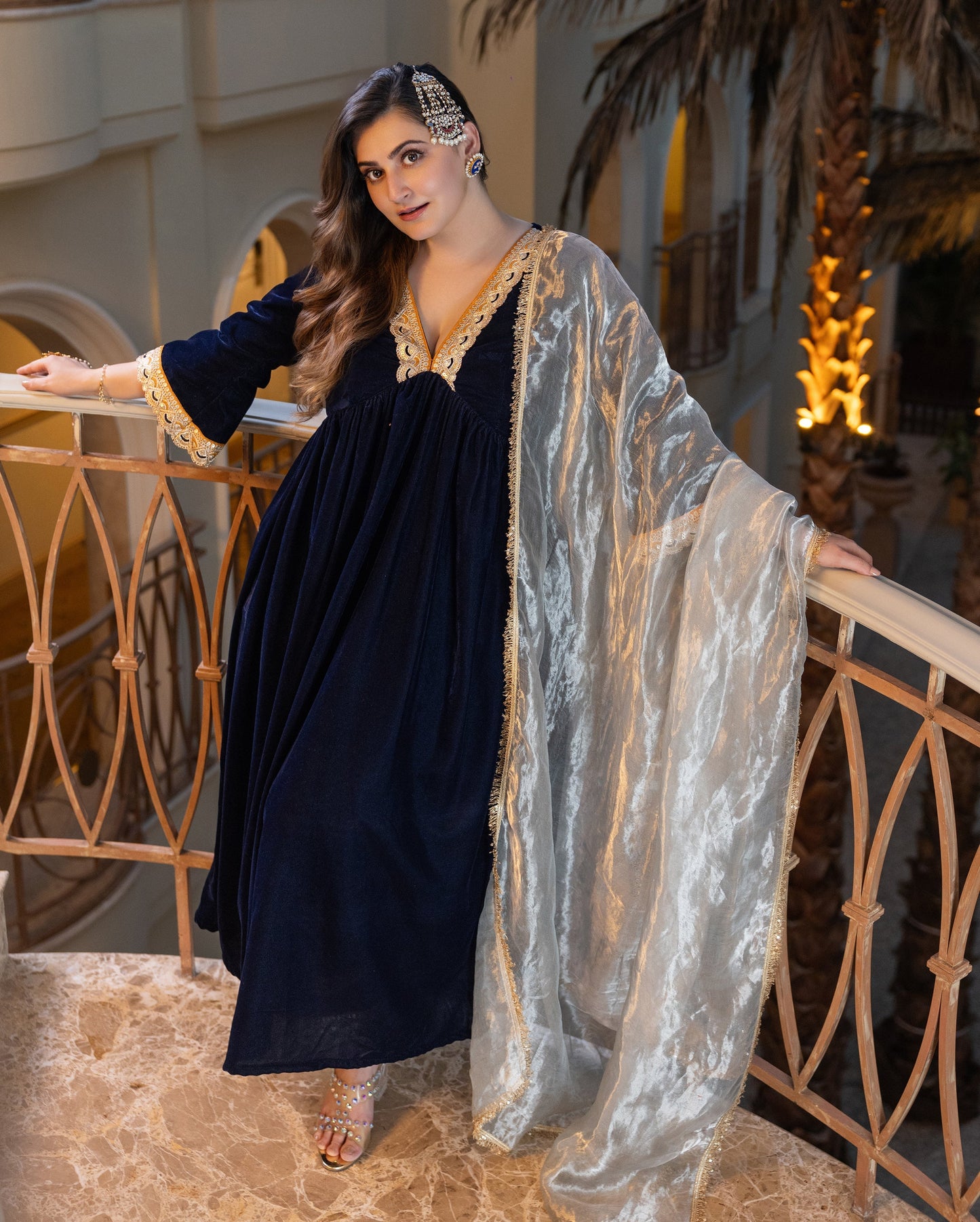 Murshid Navy Solid Velvet Suit Set My Store