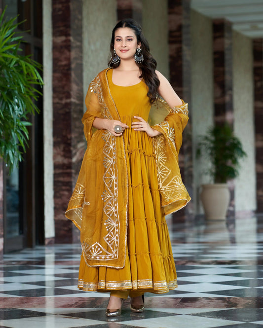 Vedika Mustard Yellow Gotapatti Cotton Suit Set My Store