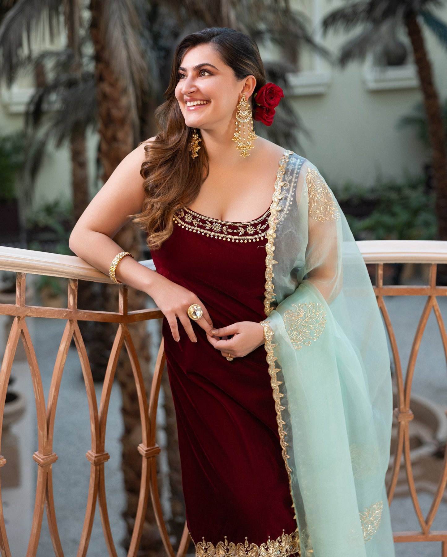 Muglahi Maroon Embroidered Velvet Suit Set My Store