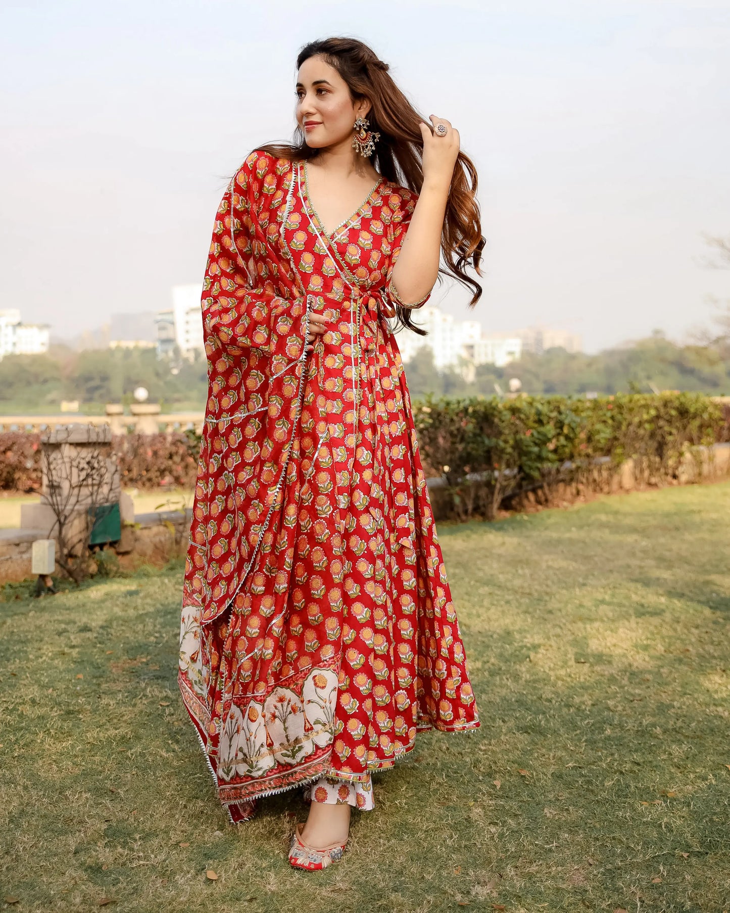 Red Rosewood Handblock Suit Set My Store