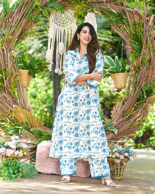 Banu Cream Printed Cotton Kurta Set My Store