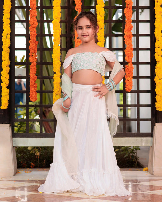 Snowflake Serenade White Silk Lehenga Set My Store