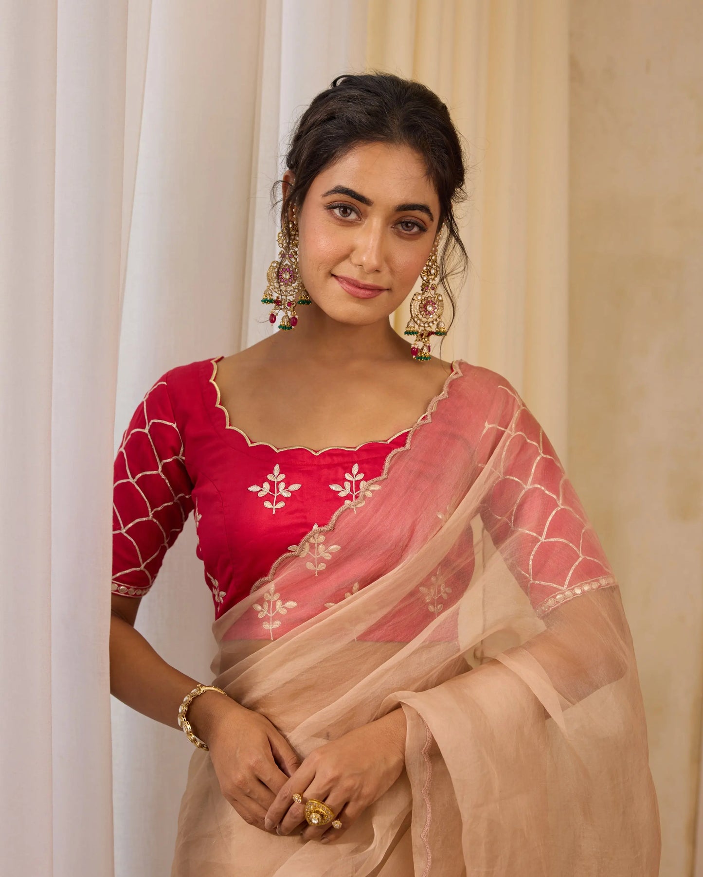 Scarlet Red Satin Gotapatti Blouse My Store