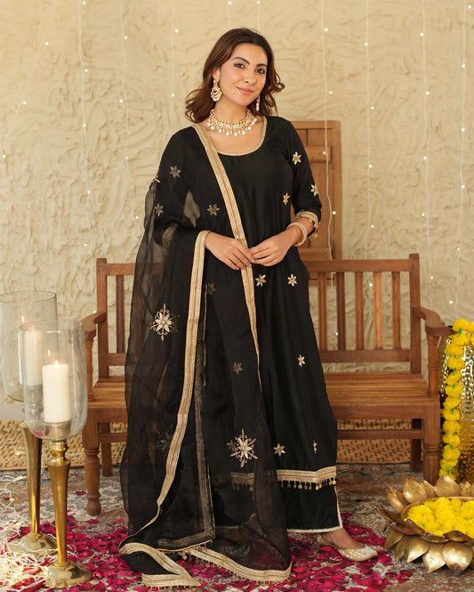 Vandana Black Embroidered Chanderi Suit Set My Store