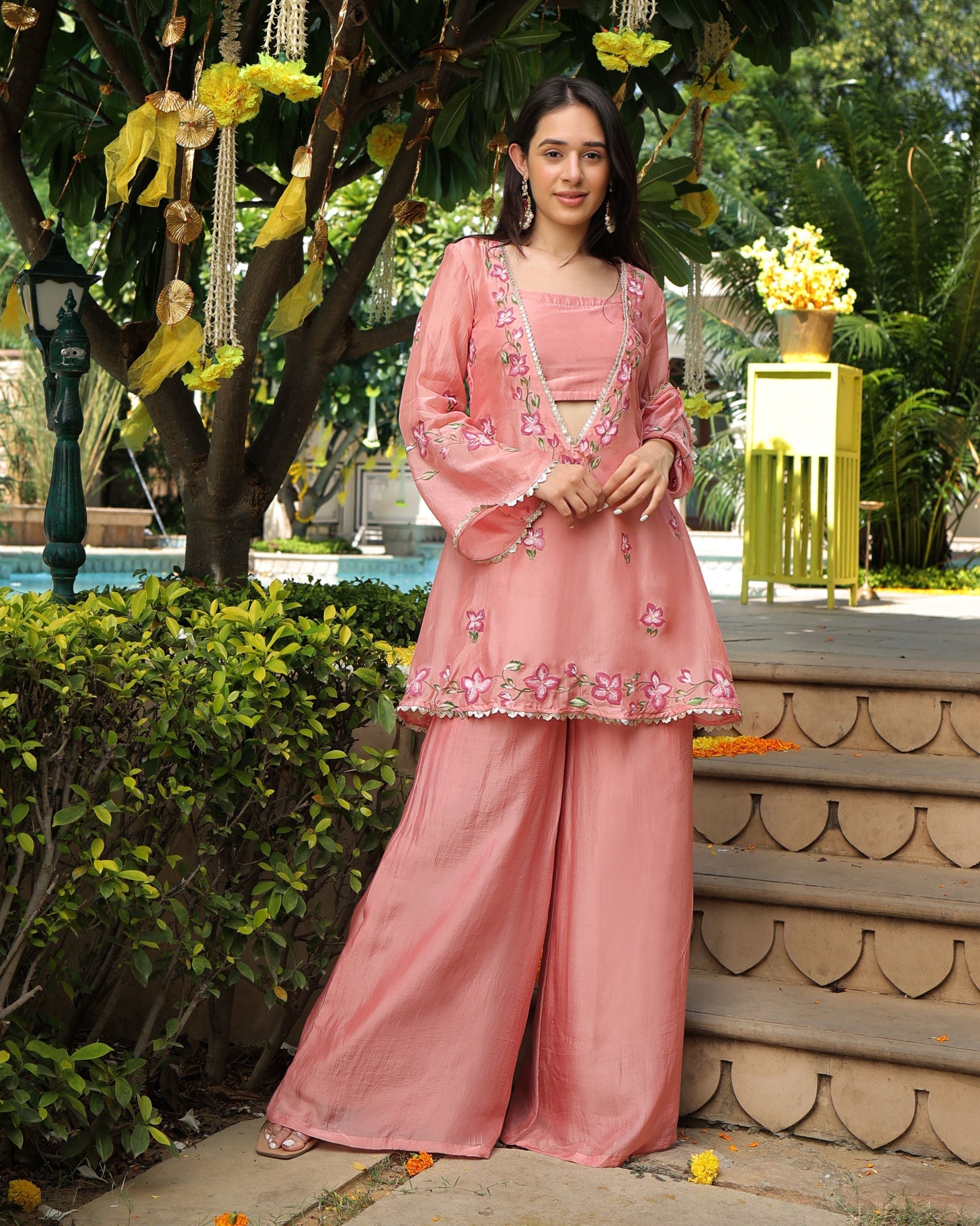 Peach Mystery Handpainted Silk Coord Set Quick Cart