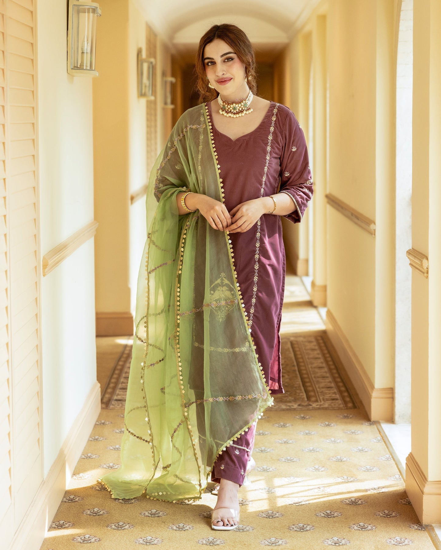 Kainat Mauve Embroidered Velvet Suit Set My Store