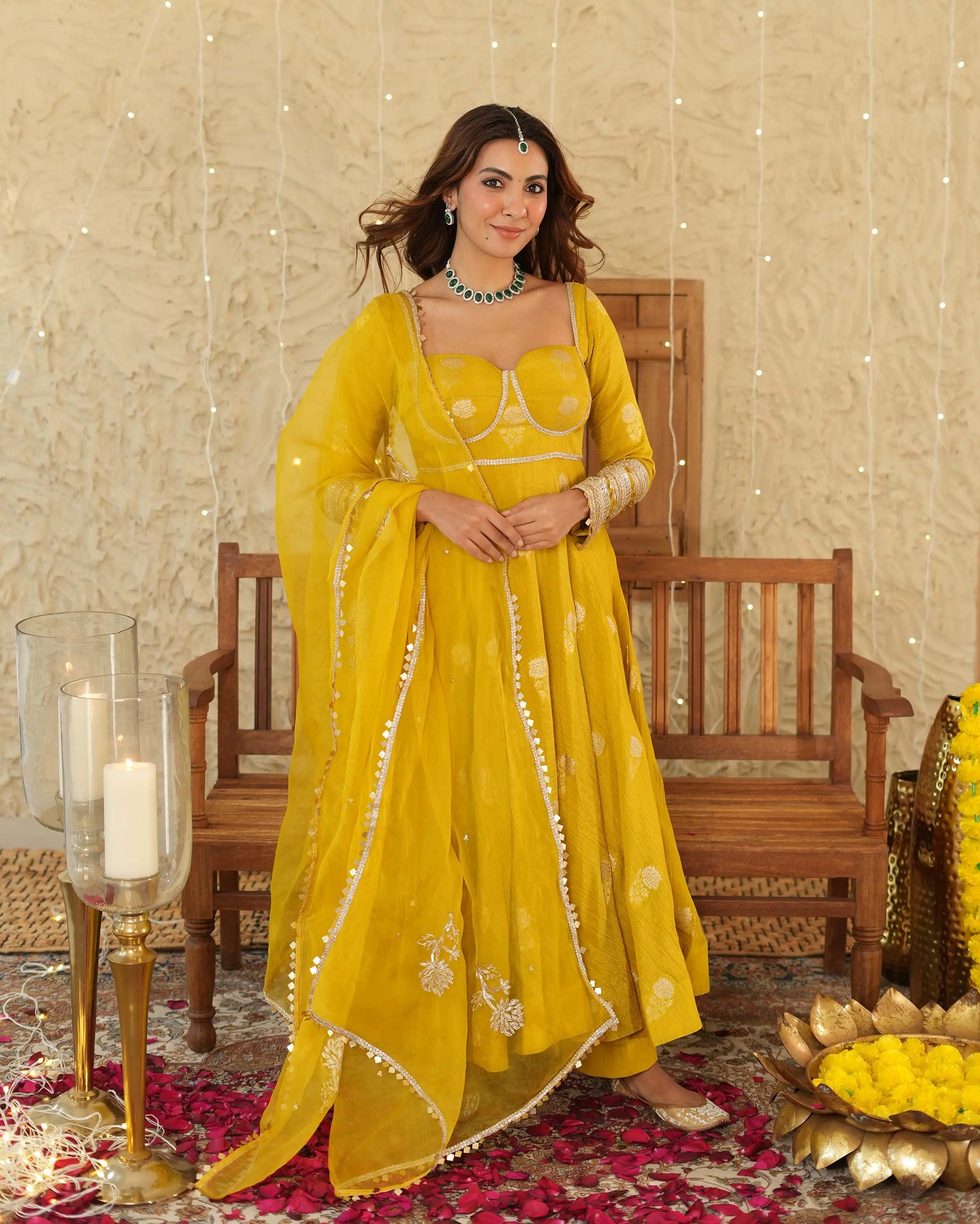 Nikhaar Mustard Jacquard Suit Set My Store