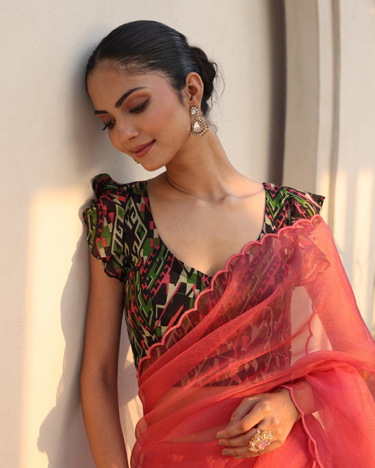 Ziya Black Printed Silk Blouse