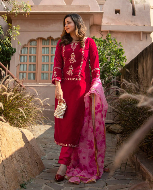 Pink Paradise Velvet Handcrafted Suit Set My Store